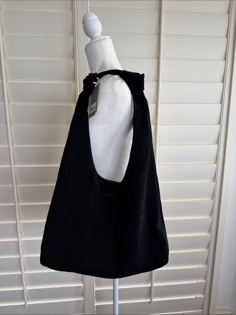 NWT American Leather Co. Classic Black Suede Shoulder Bag - 21”x18”x4”